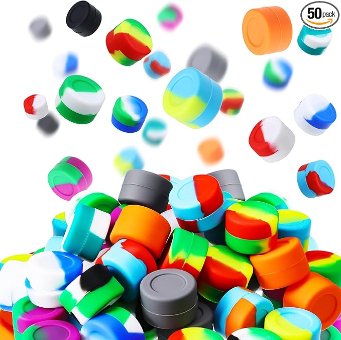 Outus 50 Pcs 2 ml Silicone Wax Containers Non-stick Silicone Wax Containers Multi Use Storage Jars Oil Concentrate Bottles for Home Kitchen Travel, Assorted Colors