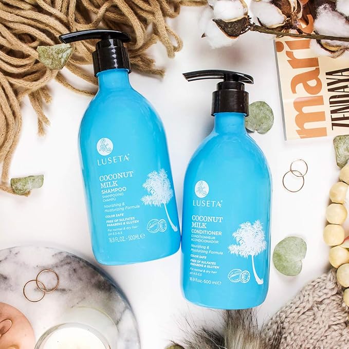 L LUSETA Coconut Milk Shampoo & Conditioner, Nourishing & Moisturizing Hair, Sulfate & Paraben Free, Keratin & Color Safe, 16.9oz Each