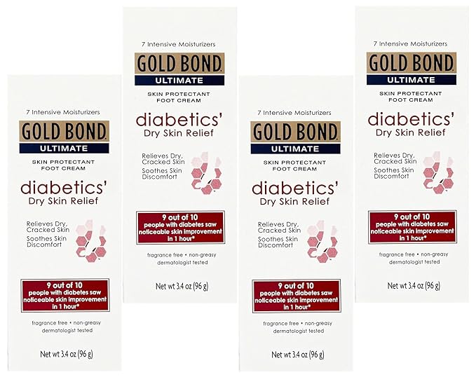 Gold Bond Diabetic Dry Skin Relief Foot Cream, 3.4 oz (4 Pack)