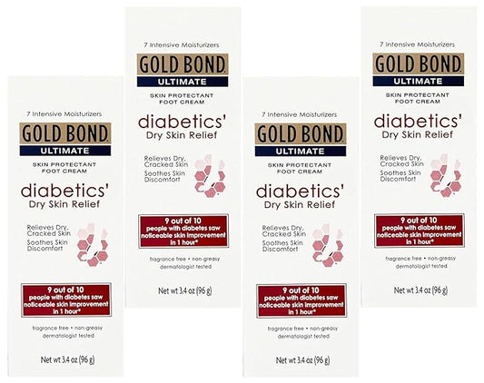 Gold Bond Diabetic Dry Skin Relief Foot Cream, 3.4 oz (4 Pack)