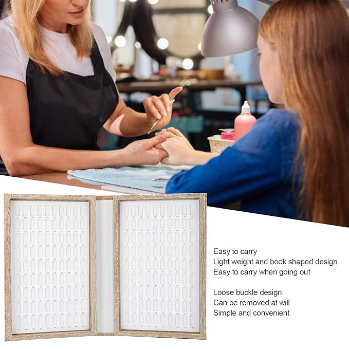 180 Colors Nail Color Display Book - Wood Nail Gel Polish Display Book False Nail Tip Display Board Reusable Nail Practice Design Board Nail Color Swatches Color Design Chart Card (01)