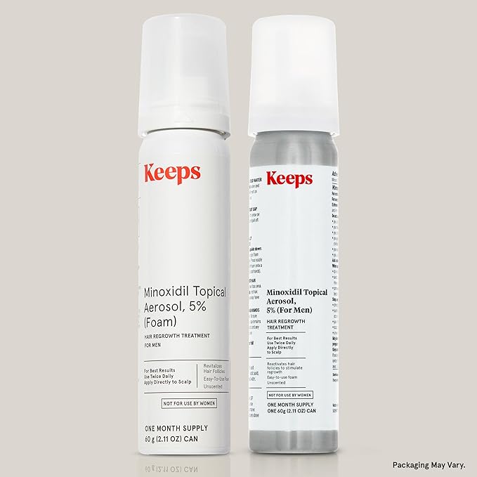 Keeps Extra Strength Minoxidil for Men Topical Aerosol Foam 5%, Hair Growth Treatment - 3 Month Supply (3 x 2.11oz Bottles) - Thicker, Longer Hair - Slows Hair Loss & Promotes Hair Regrowth