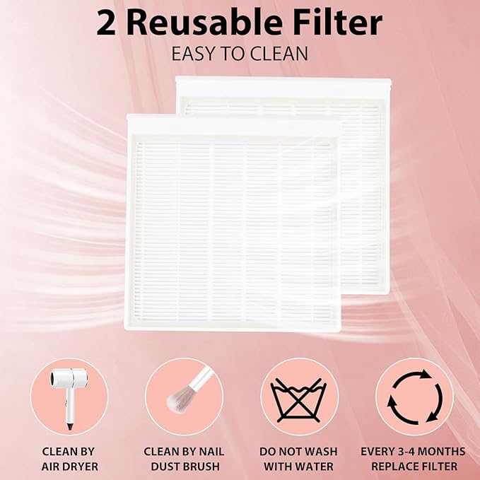 CORESLUX Rechargeable Nail Dust Collector, 80W Professional Extractor Vacuum Nail Dust Collector, Low Noise Vacuum Fan Dust Collector for Nail Polishing & Nail Salon Gift (2 Filter)