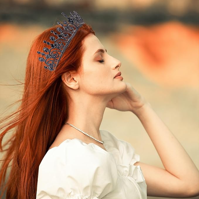 LIMELIA Women's Tiara for Henna Wedding Party|Glitter Hair Accessories for Bridal Birthday Pageant Prom Halloween Cos-play Christmas Party|Queen-Navy Blue