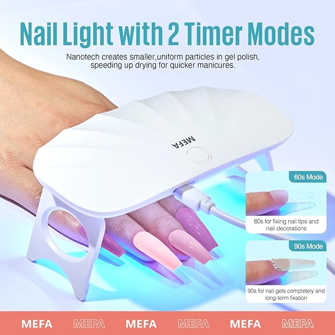 MEFA 19 Pcs Gel Nail Polish Kit with U V Light, 12 Colors All Seasons Soak Off Gel Polish Nail Set with Base Top Coat Essential Manicure Tools Beginners Salon Nails Art