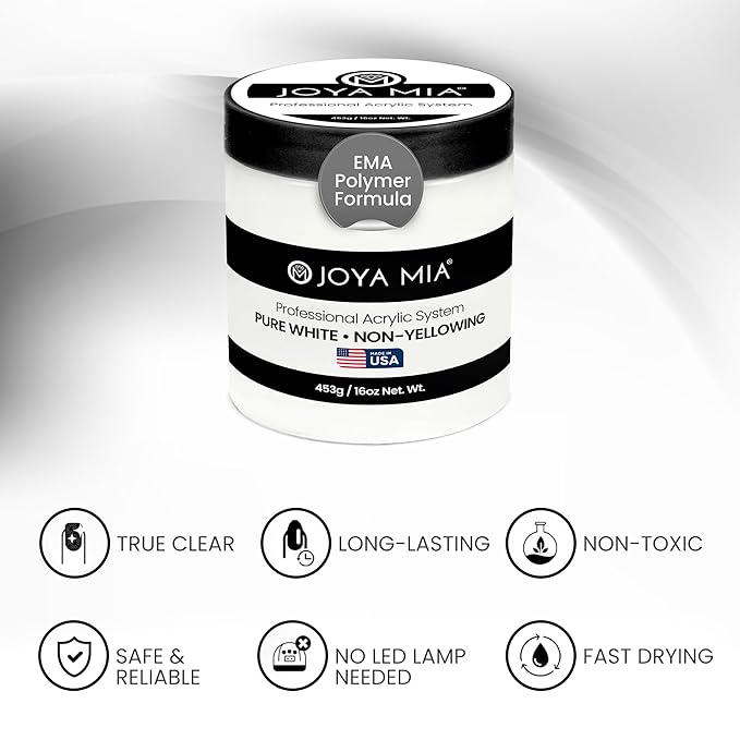 Joya Mia Acrylic Powder for Nails, MMA-Free, Super Adhesion Professional Powder for Flawless & Long-Lasting Nail Enhancements, Easy Application, Vibrant & Stunning Colors - Pure White, 5 lbs