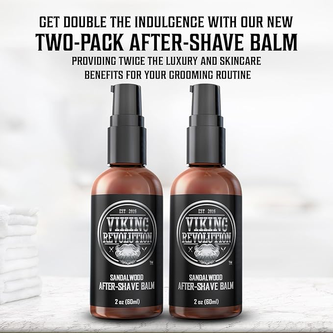 Viking Revolution Luxury After-Shave Balm for Men - Soothes and Moisturizes Face After Shaving - Eliminates Razor Burn for A Silky Smooth Finish - Sandalwood Scent (Pack of 2)