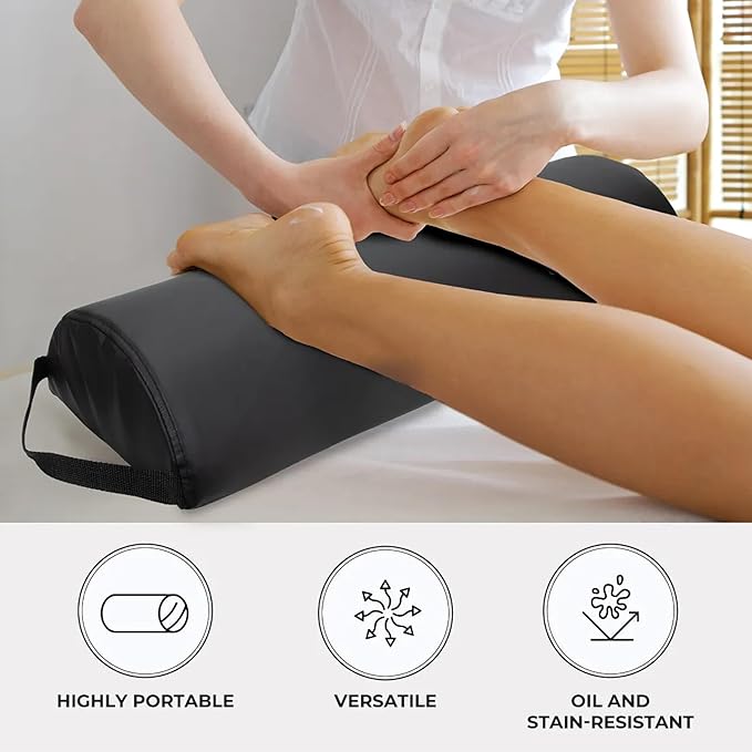 ForPro Premium Jumbo Half-Round Bolster Pillow for Massage and Yoga, Oil and Stain-Resistant, 9”W x 4.5" H x 26”L, Black