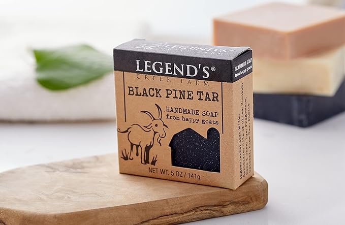 Legend's Creek Farm Goat Milk Soap - Cleansing Moisturizing Soap Bar for Hands and Body - 5 Oz Creamy Lather, Nourishing, Gentle Natural Soap for Sensitive Skin (Black Pine Tar, Pack of 2)