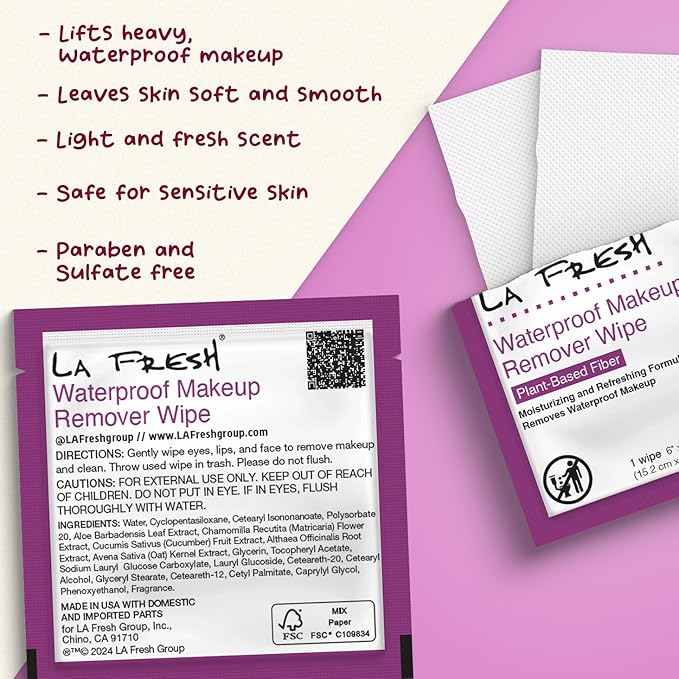 La Fresh 24/7 Makeup Remover Wipes, Easily Remove Waterproof Makeup and Moisturizing, Pack of 200 Individually Wrapped Wet Wipes, Skincare Travel Essentials