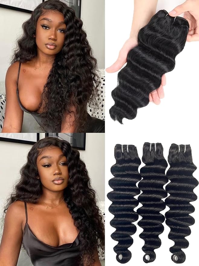 Quick Weave Hair Bundles Loose Deep Wavy 3 Bundles Human Hair 24 24 24 Inch 100% Unprossed Brazilian Loose Curly Human Hair Natural Color