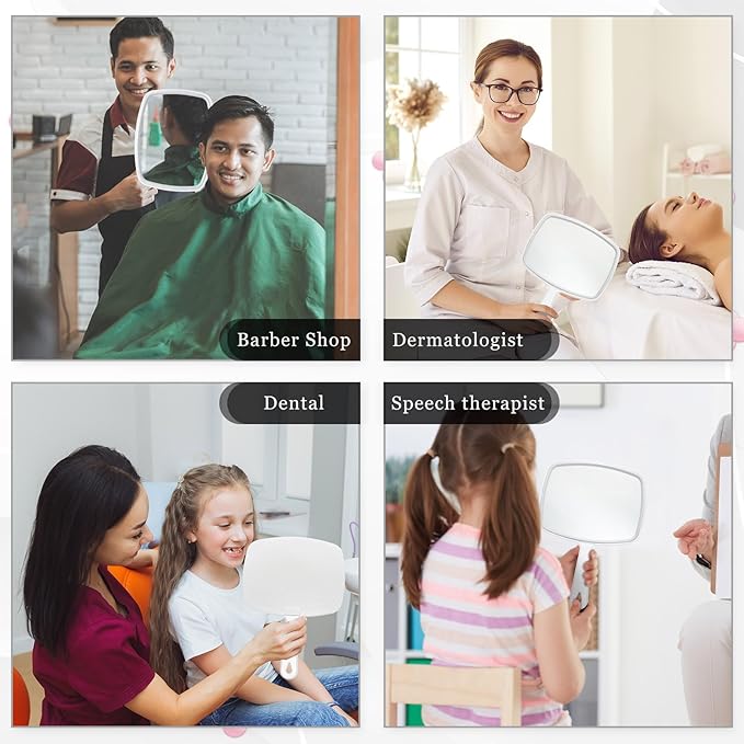 Qunclay 10 Pcs Large Hand Mirror Handheld Mirror with Handle Multi Purpose Barber Mirror with Distortion Free Reflection for Vanity Makeup Salon Travel Use (White, 7.3'' W x 10.3'' L)