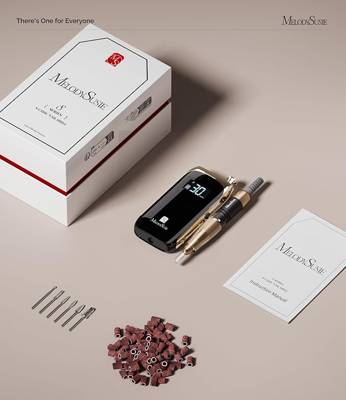 MelodySusie SC320C Electric Nail Drill Machine, Rechargeable 30000RPM Efile for Acrylic Nail, Portable Nail File with 6 Nail Drill Bit Set, SR3 Jade (Black)