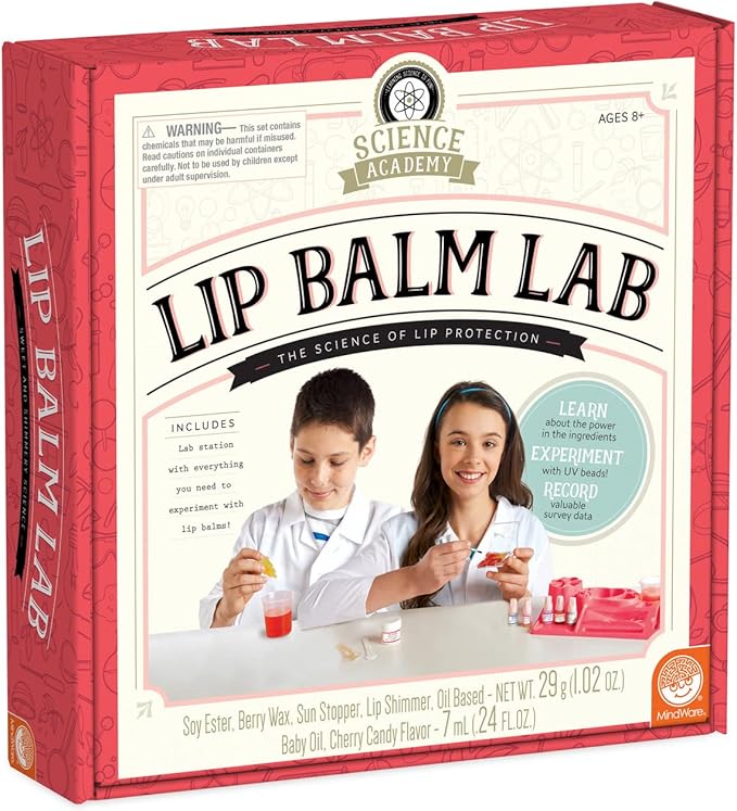 MindWare Science Academy Lip Balm Lab Kit | Includes 18pcs for DIY Lip Balms to Teach Kids & Teens Cosmetic Chemistry