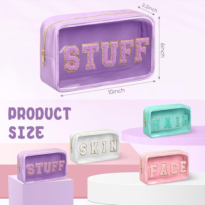 Pinkunn 4 Pcs Preppy Makeup Bags Christmas Chenille Letter Bag Face Skin Hair Stuff Cosmetic Bag Corduroy Makeup Pouch with Zipper Birthday Gifts for Women(Gentle Color)