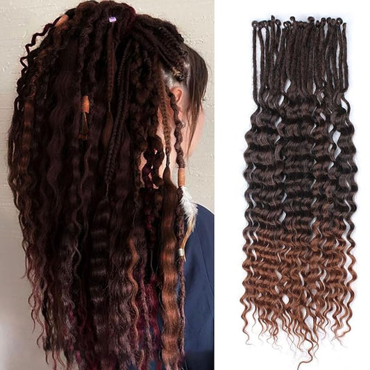 24 In 30 Strands Curly Dreadlock Extensions, Ombre Auburn Synthetic Single Ended Dreads Extensions, 100% Handmade Dreads Hippie Style Dreadlocks for Woman