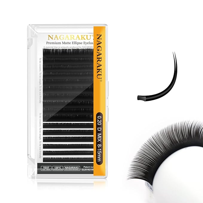 NAGARAKU Double Tips Ellipse Eyelash Extensions Lighter Thinner Split Tips Flat False Lashes 5 Trays in 1 Pack 0.20 D curl 11/12/13/14/15mm Soft Faux Mink Individual False Lash 16 Rows