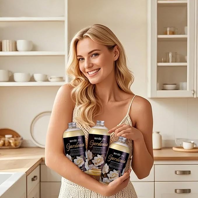 Hand Soap Refills, Gardenia Liquid Hand Soap, Large 750 ML / 26 FL OZ Bottles (Pack of 3), Gentle & Moisturizing Formula, Natural & Cruelty-Free for Kitchen & Bathroom Soap Dispensers