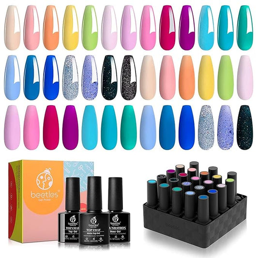 Beetles Gel Nail Polish Kit- 2 Pcs 15ml Black White Colors Polish Set Soak Off Led Polish Nail Art Manicure & Gel Polish Nail Set 20 Colors Fantasyland Collection Pastel Bright Pink Purple Navy Blue