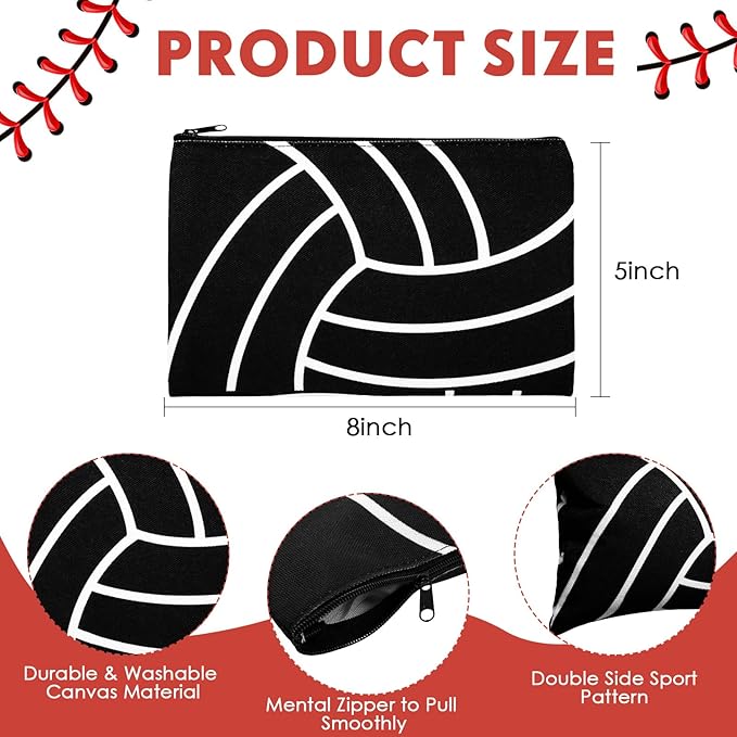Eccliy 20 Pcs Volleyball Makeup Bags Bulk Sport Team Gifts Volleyball Cosmetic Bag Accessories for Women Toiletry Zipper Pouch Travel Canvas Gifts Stuff for Party Team Players Lover