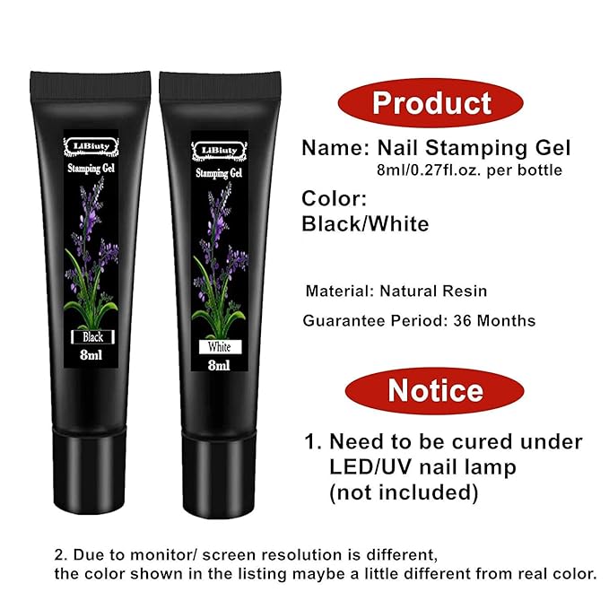 Black & White Nail Stamping Gel Polish Set 2Pcs Nail Art Stamping Gel 8ml Printing for Nail Plate Nail Template Stamping