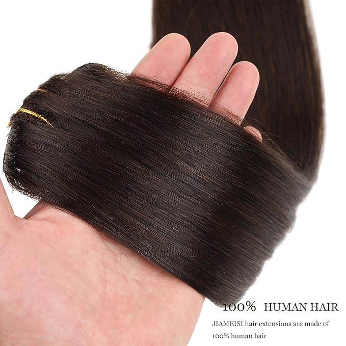 Clip In Human Hair Extensions,70g 7pcs Double Weft Silky Straight Dark Brown Real Human Hair Clip Ins 14inch 100% Human Hair Clip In Extensions