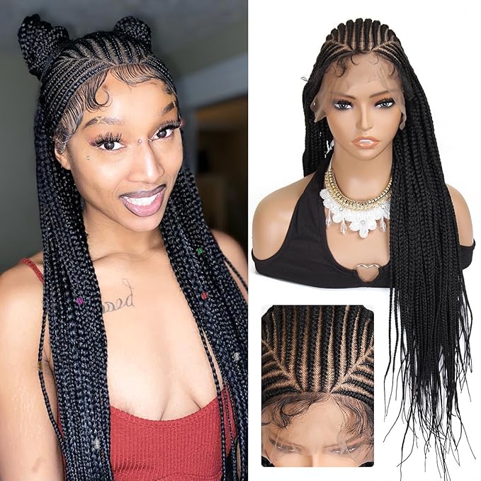 30 inch 13x8 HD Lace Front Box Braids Cornrow Wig for Black Women, Box Braided Lace Frontal Wig Pre Plucked with Baby Hair Cornrows Braided Lace Front Wigs