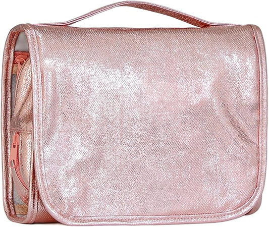 Travel Toiletry Bag for Women,Hanging Travel Toiletry Bag with Jewelry Organizer Compartment,Makeup Bag, Waterproof and Dirt Resistant, Travel Essentials,Bright Pink