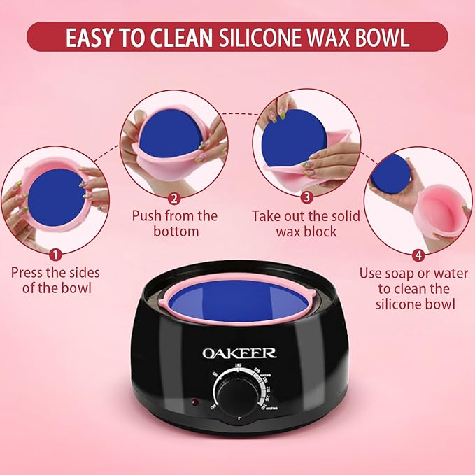 Oakeer Waxing Kit Women Men Wax Warmer Hair Removal at Home with 6 Bags Beans Body Waxing for Eyebrows Nose Cheeks Arms Bikinis Legs 62 Accessories
