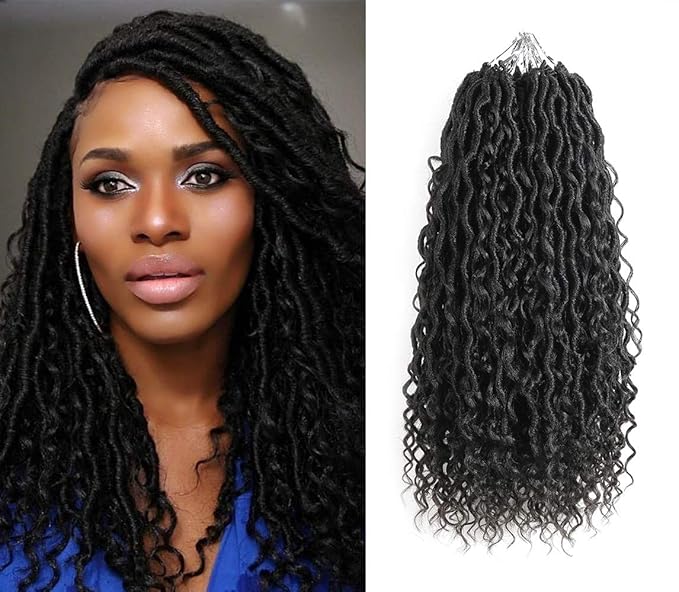 Aipin Goddess Locs Crochet Hair River Locs Wavy Crochet With Curly Hair In Middle And Ends Braids Hair Extensions(8 Packs,18 inch, 1B)