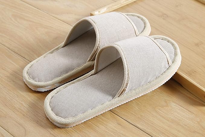 6 Pair of Open Toe Breathable Slippers,Solid Color Casual Slippers,Spa Slippers for Guests, Hotel, Travel, Unisex Universal Size Washable (3 beige medium size+3 gray large size)