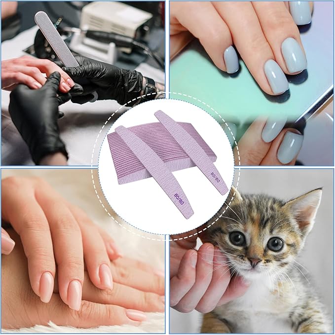 80/80 Grit Nail Files (25 Pack), Emery Boards for Acrylic Nails and Gel Nails, Coarse Nail File Double Sided 80 Grits Emory Professional Nail Filers Reusable Washable Manicure Curved Gray Bulk