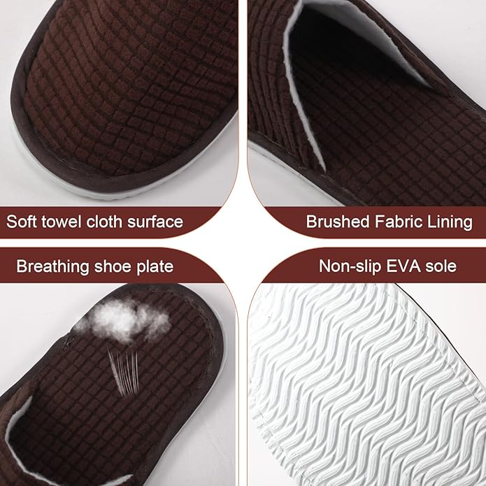 Geyoga 12 Pair House Slipper for Guest Non Slip Disposable Slipper for Travel Washable Reusable Closed Toe Hotel Bridesmaid Indoor Spa Wedding Party Shoeless Home