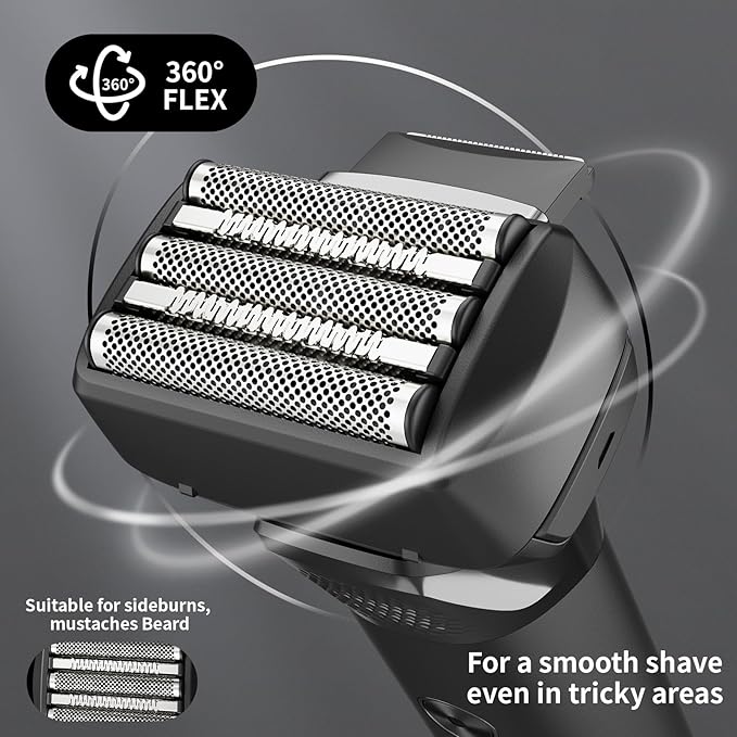Electric Foil Shavers for Men Rechargeable Electric Razor Cordless Dry Wet Shavers Beard with Pop-Up Trimmer Travel Foil Shaver as Father Husband Boyfriend Gift 2408Black