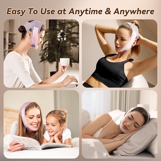 JUSRON V-Line Mask Chin Up Mask Face Strap, Soft Silicone Chin Strap V Shaped Face Mask 23-27 Inches (Pink)