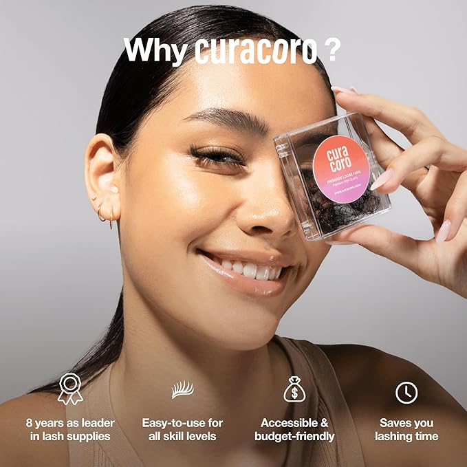 Curacoro Promade 500 Fans - 3D to 16D Handmade Volume Lash Fans, C CC D DD L M Curls, Thickness 0.03~0.1mm, 8–20mm Length, Long-Lasting Eyelash Extension Fans (18D-0.03 C, 13mm)