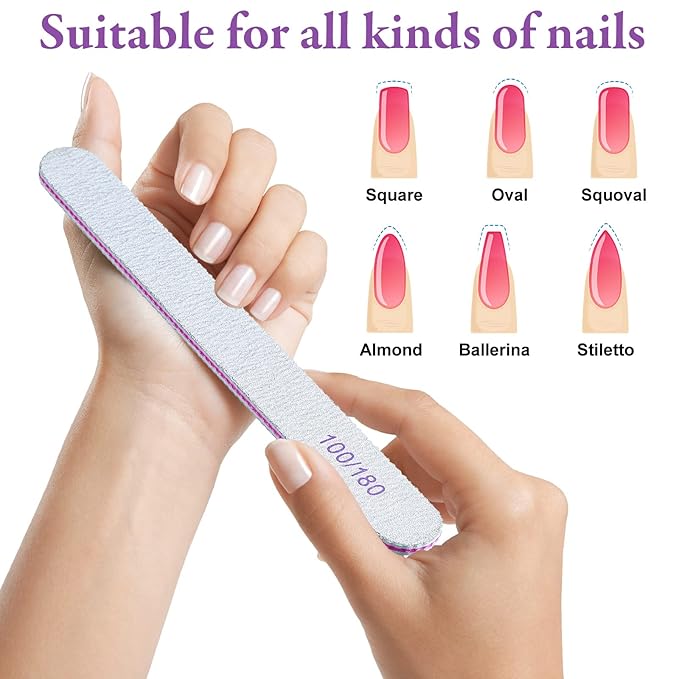 200 Pcs Nail Files 100/180 Grit Double Sides Emery Boards Reusable Nail Files for Acrylic Fingernails Professional Manicure Tools for Natural Acrylic Fingernail Home and Salon Supplies