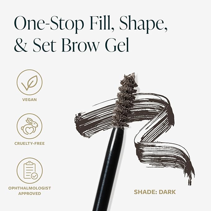 GUIDE Beauty Brow Moment, One-Stop Brow Gel with a Fine Tip Brush to Expertly Fill, Shape & Set Brows, Patented GUIDE Ring for an Easy, Secure Hold (Dark)