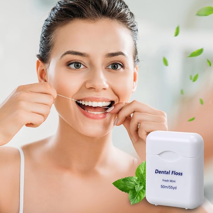 60 Pack Dental Floss Bulk Mint Flavored 50m Each Travel Dental Floss Oral Care for Teeth and Gum Protection(White)