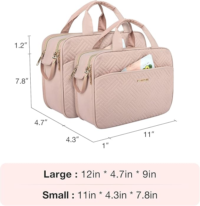 BAGSMART Toiletry Bag for Women, Large Toiletry Bag Water-resistant Makeup Cosmetic Organizer Bag Door Room Essentials for Accessories, Shampoo, Full Sized Container, Toiletries (Medium, Pink)