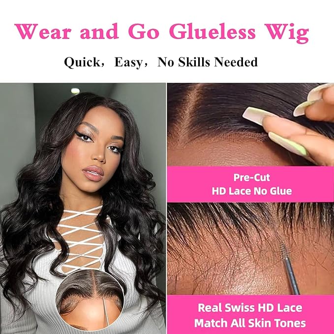 4x4 Wear and Go Glueless Human Hair Wigs Pre Plucked Pre Cut with Baby Hair 24 Inch Body Wave HD Lace Closure Wigs Human Hair 150% Density 4x4 Brazilian Virgin Lace Front Human Hair Wigs for Women