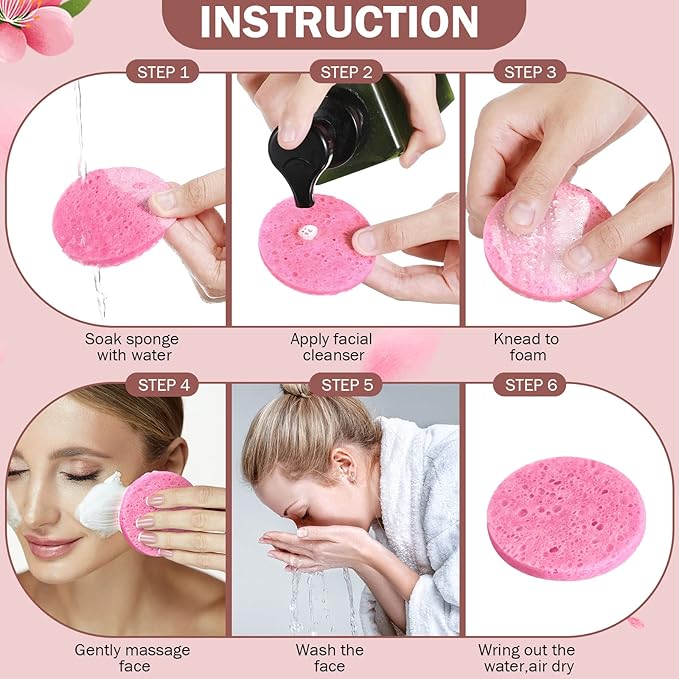300 Count Compressed Facial Sponges Natural Face Sponges for Cleansing Disposable Facial Exfoliating Pads for Estheticians(Pink)
