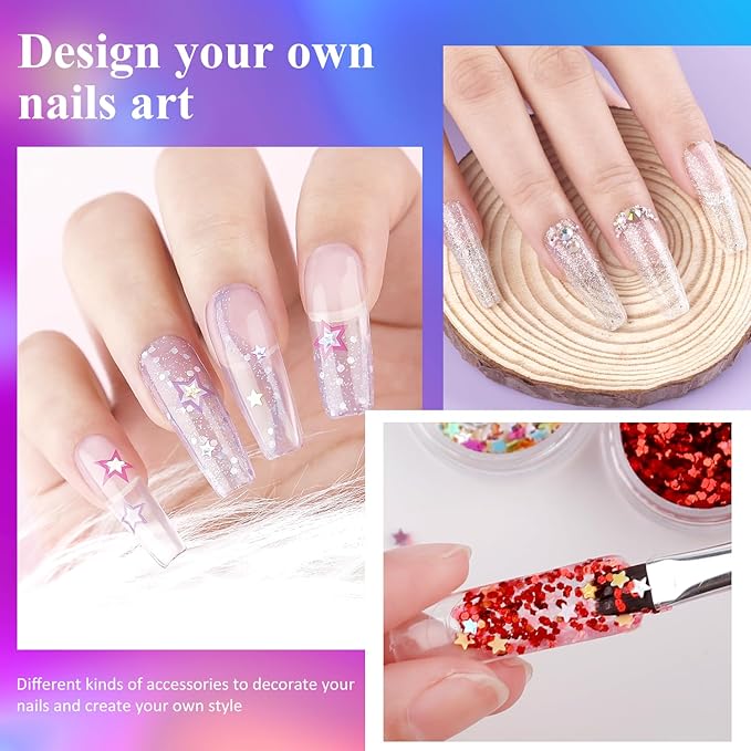 Poly Nail Gel Kit, 15ml*4pcs Nail Extension Gel, Soft Pink Glitter Builder Nail Gel with Top and Base Coat, Slip Solution, Nail Lamp&Drill DIY Salon at Home for Beginner and Professional