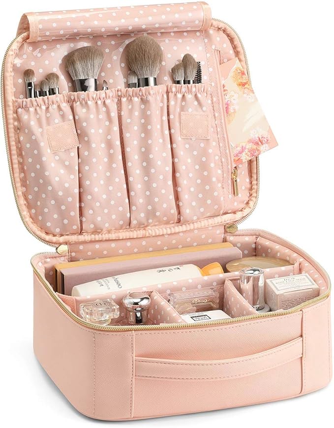 Vlando Toiletry Bag, Large Wash Bag, Travel Cosmetic Make-up Bag, Multi-compartment with Dividers for Cosmetics Makeup Brushes Toiletry Jewelry Accessories, Pink
