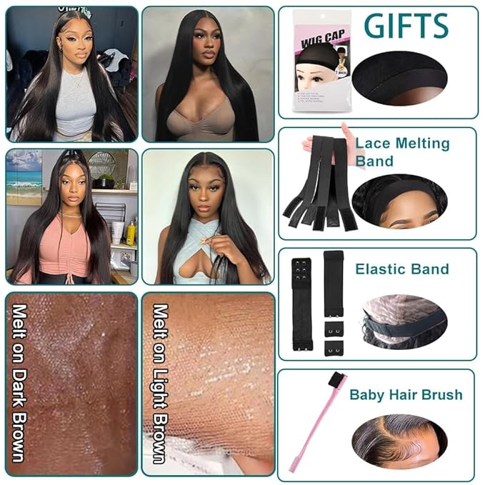 Azkiu Straight Lace Front Wigs Human Hair 13x4 HD Transparent Lace Front Wigs for Women Brazilian Virgin Hair Lace Frontal Wig 180% Density Pre Plucked with Baby Hair Hairline Natural Color 30 Inch