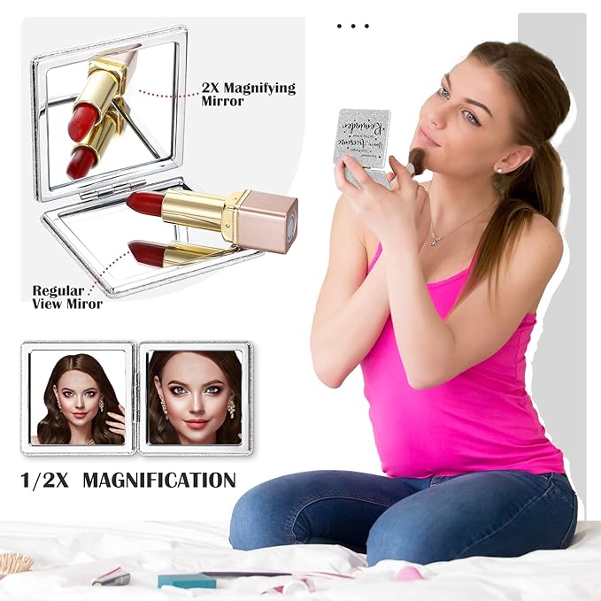 Qunclay 12 Pcs Employee Inspirational Gifts, Compact Mirror for Women Appreciation Makeup Mirror Favors for Graduation Students Teachers Volunteer Nurse Mother's Day