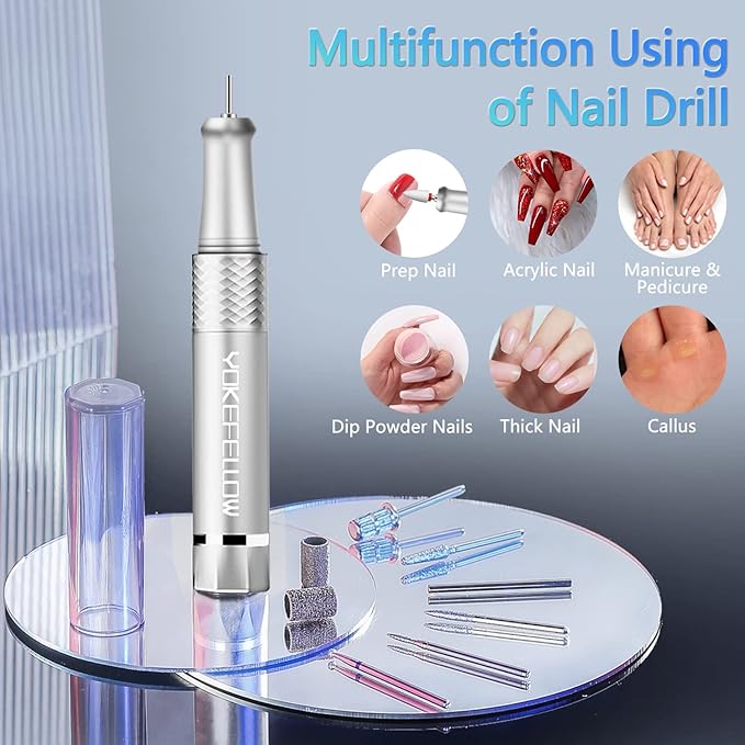 40000 RPM Professional Nail Drill, Stand Base Portable Electric Nail File Efile Drill for Acrylic Gel Nails Silver