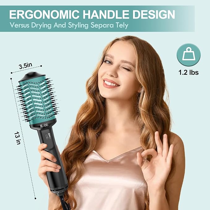 Hair Dryer Brush Blow Dryer Brush in One, 4 in 1 Hair Dryer and Styler Volumizer with Oval Barrel, Professional Salon Hot Air Brush for All Hair Types, Teal