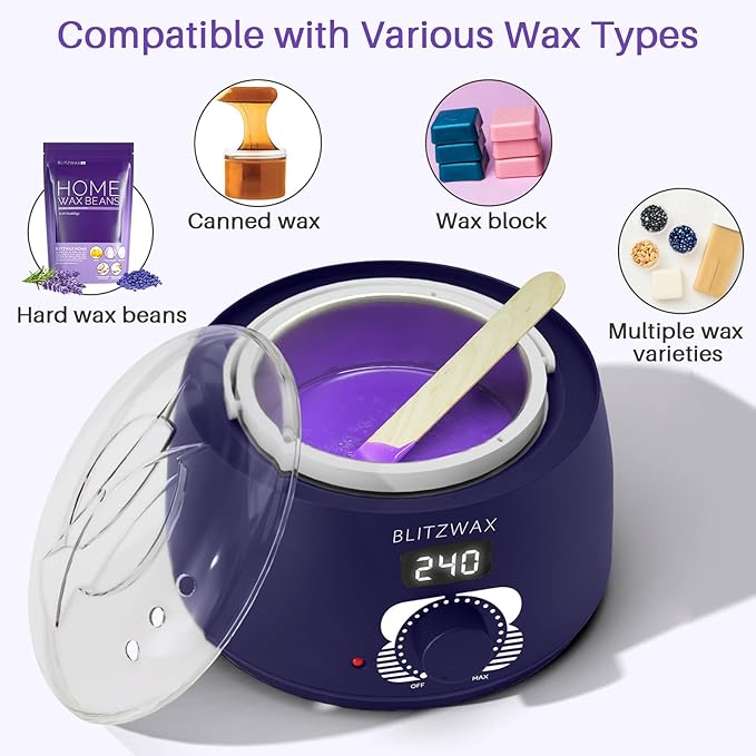 BLITZWAX Brazilian and Bikini Waxing Pot for Men, Hard Wax Warmer for Face, Legs, and Body, At Home Hair Removal Kit, Beginner Friendly, Quick Heating, Precise Temperature Control