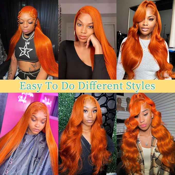 Azkiu Ginger Orange Lace Front Wigs Human Hair Colored Straight Lace Front Wig 13x4 Hd Frontal Wigs Human Hair Pre Plucked With Baby Hair Ginger Wig Lace Front for Women 150% Density 14Inch